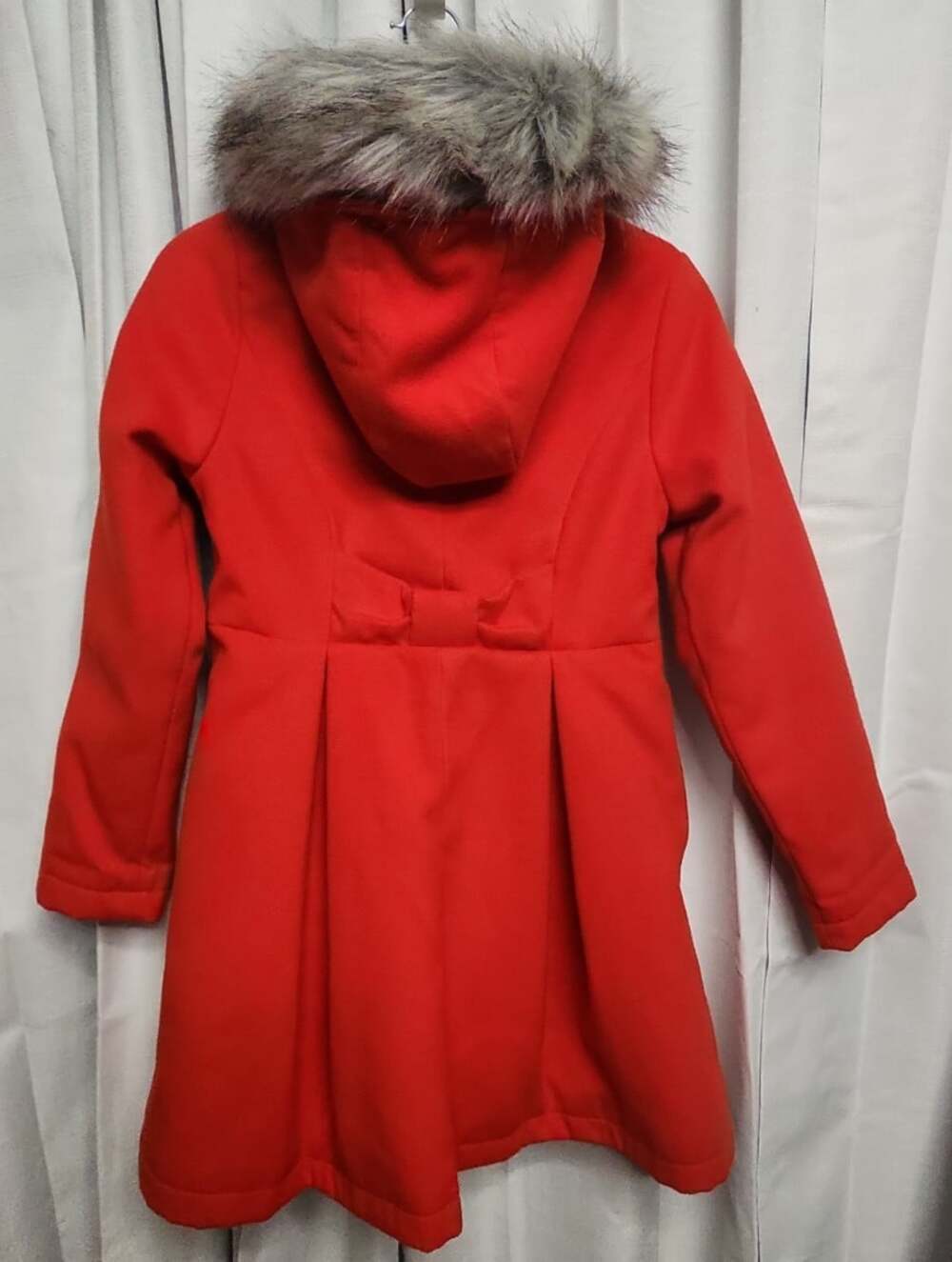 Cat & Jack Girls Size Large 10/12 Removable Fur Red Dress Coat With Hood - Picture 16 of 16